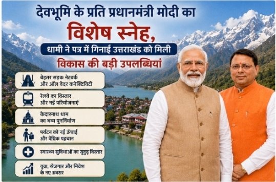  “देवभूमि के प्रति प्रधानमंत्री मोदी का विशेष स्नेह, धामी ने पत्र में गिनाईं उत्तराखंड को मिली विकास की बड़ी उपलब्धियां”